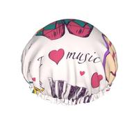 Elastic Band Waterproof Shower Cap, Double Layers Reusable Shower Cap for Women, Music Records Blues Music Is My Life Theme