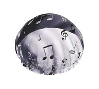 Elastic Band Waterproof Shower Cap, Double Layers Reusable Shower Cap for Women, Music & Red Heart