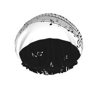 Elastic Band Waterproof Shower Cap, Double Layers Reusable Shower Cap for Women, Musical Notes Wave