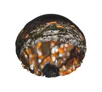 Elastic Band Waterproof Shower Cap, Double Layers Reusable Shower Cap for Women, Newfoundland Autumn Pets Black Dogs Dogs