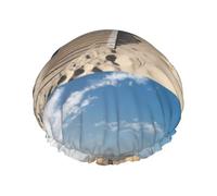 Elastic Band Waterproof Shower Cap, Double Layers Reusable Shower Cap for Women, North Sea Beach