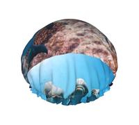 Elastic Band Waterproof Shower Cap, Double Layers Reusable Shower Cap for Women, Ocean Animal Funny Dolphin Printed
