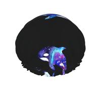Elastic Band Waterproof Shower Cap, Double Layers Reusable Shower Cap for Women, Orca Killer Whale Printed Cute