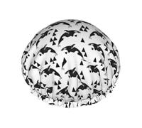 Elastic Band Waterproof Shower Cap, Double Layers Reusable Shower Cap for Women, Orca Whales Cute