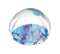 Elastic Band Waterproof Shower Cap, Double Layers Reusable Shower Cap for Women, Orchids Natural Flowers