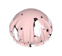 Elastic Band Waterproof Shower Cap, Double Layers Reusable Shower Cap for Women, Penguins Stars Sea Bird