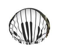 Elastic Band Waterproof Shower Cap, Double Layers Reusable Shower Cap for Women, Piano Keyboard Music Note