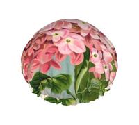 Elastic Band Waterproof Shower Cap, Double Layers Reusable Shower Cap for Women, Pink Flowers Print