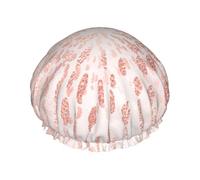 Elastic Band Waterproof Shower Cap, Double Layers Reusable Shower Cap for Women, Pink Rose Gold Blush Gold Strokes Stripes Shine