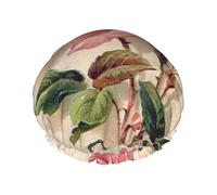Elastic Band Waterproof Shower Cap, Double Layers Reusable Shower Cap for Women, Pink Vintage Rose