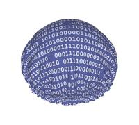 Elastic Band Waterproof Shower Cap, Double Layers Reusable Shower Cap for Women, Programmer Binary Computer Code Purple