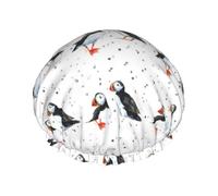 Elastic Band Waterproof Shower Cap, Double Layers Reusable Shower Cap for Women, Puffin Birds