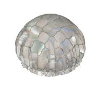 Elastic Band Waterproof Shower Cap, Double Layers Reusable Shower Cap for Women, Quatrefoil Moroccan Mother Of Pearl