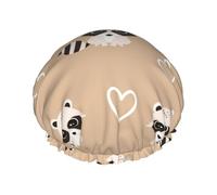 Elastic Band Waterproof Shower Cap, Double Layers Reusable Shower Cap for Women, Raccoon Cute Animal Print