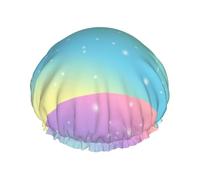Elastic Band Waterproof Shower Cap, Double Layers Reusable Shower Cap for Women, Rainbow Pastel