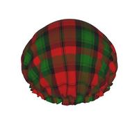 Elastic Band Waterproof Shower Cap, Double Layers Reusable Shower Cap for Women, Red And Green Clan Kerr Tartan Plaid