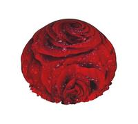 Elastic Band Waterproof Shower Cap, Double Layers Reusable Shower Cap for Women, Red Rose With Drops Of Water Natural Light Macro