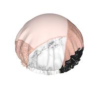 Elastic Band Waterproof Shower Cap, Double Layers Reusable Shower Cap for Women, Rose Gold Glitter Black White Marble Geometric