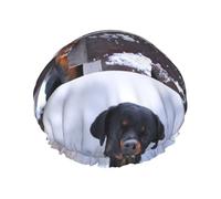 Elastic Band Waterproof Shower Cap, Double Layers Reusable Shower Cap for Women, Rottweiler Dog Snow Collar Eyes