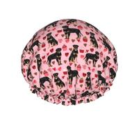 Elastic Band Waterproof Shower Cap, Double Layers Reusable Shower Cap for Women, Rottweiler Valentines Dog Love Best Dogs Rottweilers
