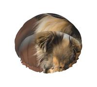 Elastic Band Waterproof Shower Cap, Double Layers Reusable Shower Cap for Women, Rough Collie Lassie Dogs Big Fluffy Dogs Pets