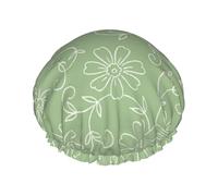 Elastic Band Waterproof Shower Cap, Double Layers Reusable Shower Cap for Women, Sage And Cream Floral