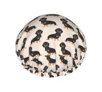 Elastic Band Waterproof Shower Cap, Double Layers Reusable Shower Cap for Women, Sausage Dog