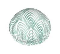 Elastic Band Waterproof Shower Cap, Double Layers Reusable Shower Cap for Women, Scales Aqua Mint White Geometry Marble