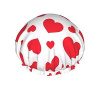 Elastic Band Waterproof Shower Cap, Double Layers Reusable Shower Cap for Women, Scattered Heart