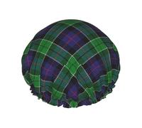 Elastic Band Waterproof Shower Cap, Double Layers Reusable Shower Cap for Women, Scots Style Clan Leslie Hunting Tartan Plaid Printed