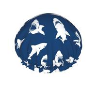 Elastic Band Waterproof Shower Cap, Double Layers Reusable Shower Cap for Women, Sharks Nautical Boys