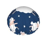 Elastic Band Waterproof Shower Cap, Double Layers Reusable Shower Cap for Women, Sheep On A Starry Sky