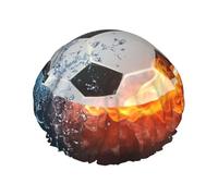 Elastic Band Waterproof Shower Cap, Double Layers Reusable Shower Cap for Women, Soccer Ball On Fire And Water