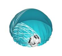 Elastic Band Waterproof Shower Cap, Double Layers Reusable Shower Cap for Women, Soccer Goal Football Winning