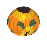 Elastic Band Waterproof Shower Cap, Double Layers Reusable Shower Cap for Women, Sunflower Seamless Pattern