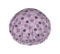 Elastic Band Waterproof Shower Cap, Double Layers Reusable Shower Cap for Women, Sweet Hedgehog Black White