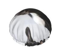 Elastic Band Waterproof Shower Cap, Double Layers Reusable Shower Cap for Women, Sweet Pet Cute Black French Bulldog Puppy