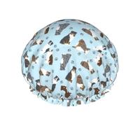 Elastic Band Waterproof Shower Cap, Double Layers Reusable Shower Cap for Women, Tailed Australian Shepherds Blue