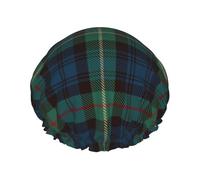 Elastic Band Waterproof Shower Cap, Double Layers Reusable Shower Cap for Women, Tartan Blue Black Abstract