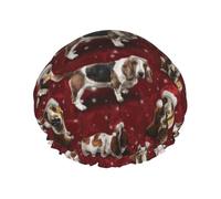 Elastic Band Waterproof Shower Cap, Double Layers Reusable Shower Cap for Women, The Christmas Basset Hound