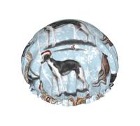 Elastic Band Waterproof Shower Cap, Double Layers Reusable Shower Cap for Women, The Christmas Whippet