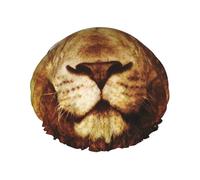 Elastic Band Waterproof Shower Cap, Double Layers Reusable Shower Cap for Women, The Head Of Cool Lion