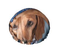 Elastic Band Waterproof Shower Cap, Double Layers Reusable Shower Cap for Women, The Pet Miniature Dachshund