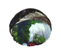 Elastic Band Waterproof Shower Cap, Double Layers Reusable Shower Cap for Women, Train Vintage Steam Locomotive Trees