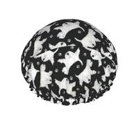 Elastic Band Waterproof Shower Cap, Double Layers Reusable Shower Cap for Women, Trotting West Highland White Terriers And Paw S Black