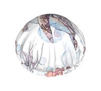 Elastic Band Waterproof Shower Cap, Double Layers Reusable Shower Cap for Women, Underwater Sea Pattern Sea Turtles