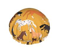Elastic Band Waterproof Shower Cap, Double Layers Reusable Shower Cap for Women, Various Kinds Of Horses