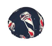 Elastic Band Waterproof Shower Cap, Double Layers Reusable Shower Cap for Women, Vintage Barber Pole Flag