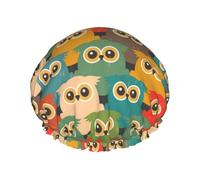Elastic Band Waterproof Shower Cap, Double Layers Reusable Shower Cap for Women, Vintage Cute Owls