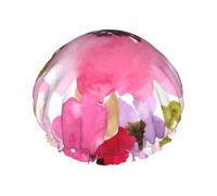 Elastic Band Waterproof Shower Cap, Double Layers Reusable Shower Cap for Women, Watercolor Flowers Pink Fuchsia